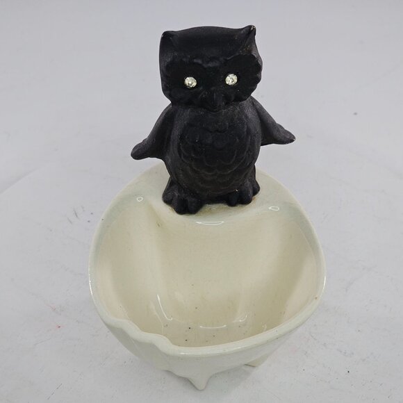 Vintage Ceramic Owl Catch All Candy Dish Mid Century Modern Decor Rhinestone Eye - Picture 8 of 8